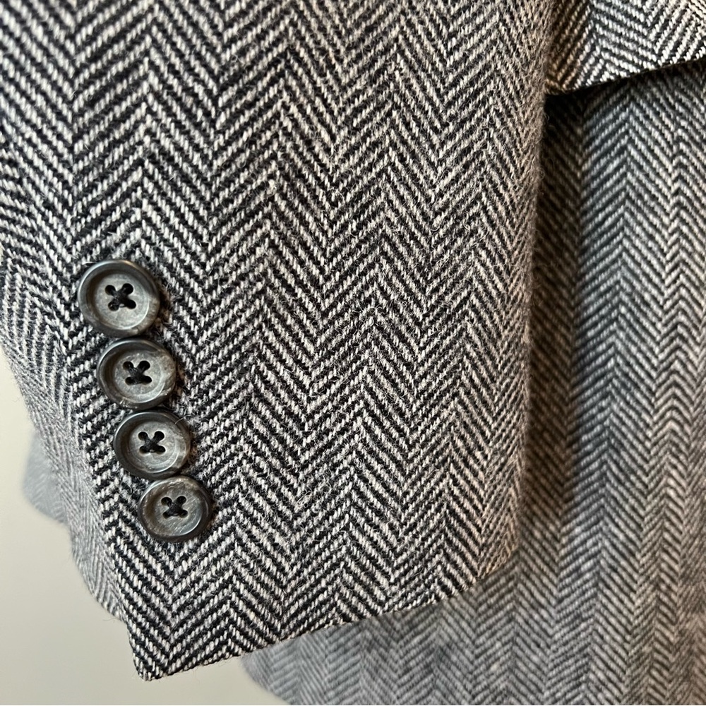Vintage Herringbone Blazer 100% Wool Black Hart Schaffner Marx - Picture 5 of 12